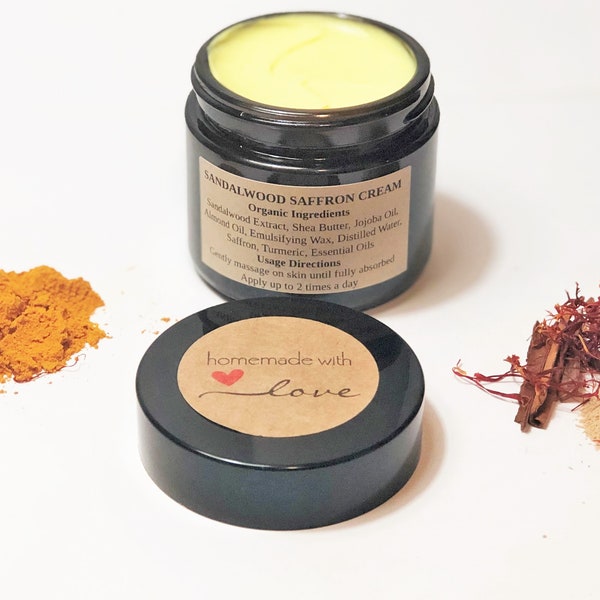 Organic Sandalwood Saffron Face Cream with Almond Oil, Skin Moisturizer, Antioxidant Cream, Calming Cream, Night Cream, Anti Aging