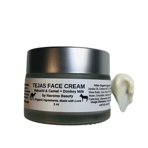 Organic Donkey + Camel Milk Tejas Face Cream with Bakuchi Seed Oil, Zinc Oxide SPF, Helichrysum, All Skin Types, Anti Aging, Sensitive Skin