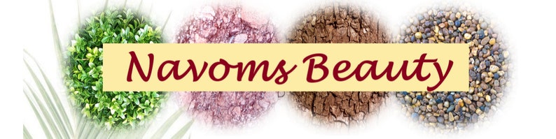 May include: A close-up of four different textures: green, pink, brown, and blue. The text "Navoms Beauty" is displayed in a banner across the middle of the image.
