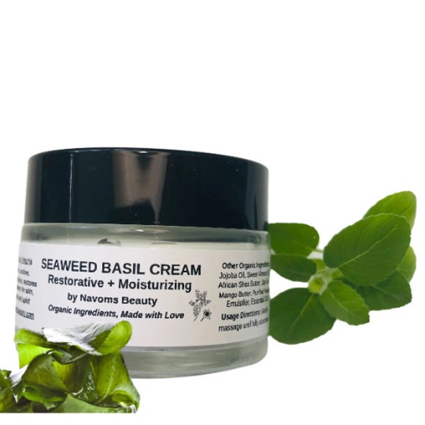 Organic Sea Basil Restorative Moisturizing Cream For Acne Prone Oily Skin with Chlorophyll and Sea Vegetables