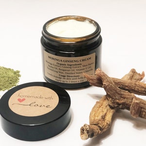 Organic Moringa Ginseng Face Cream with Bergamot & Vitamin E Oil, Face Moisturizer, Facial Cream, Ginseng Cream, Skin Moisturizer