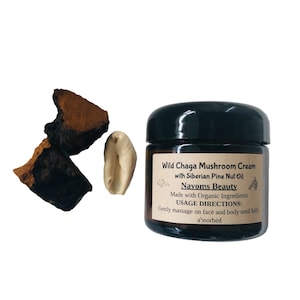 Organic Wild Chaga Cream, Miracle Mushroom Cream with Siberian Pine Nut Oil, Chaga Mushroom Skin Cream, Face and Body Moisturizer, Vegan