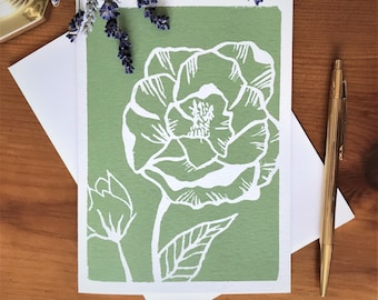 Blank Greeting Card / Mother's Day Card / Handmade Block Print / Linocut / Flower Print / Stationary / Wedding Card / Holiday Card / Bridal
