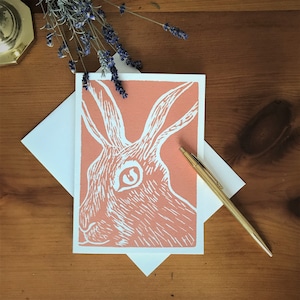 Blanco wenskaart / Paaskaart / Handgemaakte blokdruk / Linocut / Animal Print / Stationair / Gedrukte kaarten / Vakantiekaart / Paashaas
