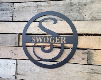 Circle Split Letter Monogram | Family Name| Metal Monogram | Personalized