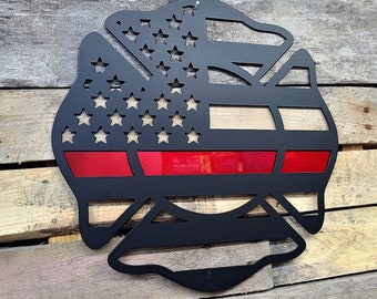 Maltese Cross Firefighter Metal Sign | Thin Red Line, Personalized Gift
