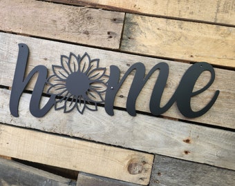 HOME Sign with Sunflower | Metal Art | Home Decor
