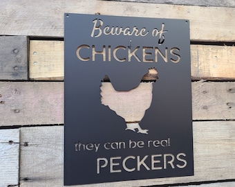 Cartello In Metallo Umoristico 'Warning Do Not Make The Chickens Angry' - 20,3x30,5 Cm - Decorazione Per Casa, Fattoria E Giardino - 4