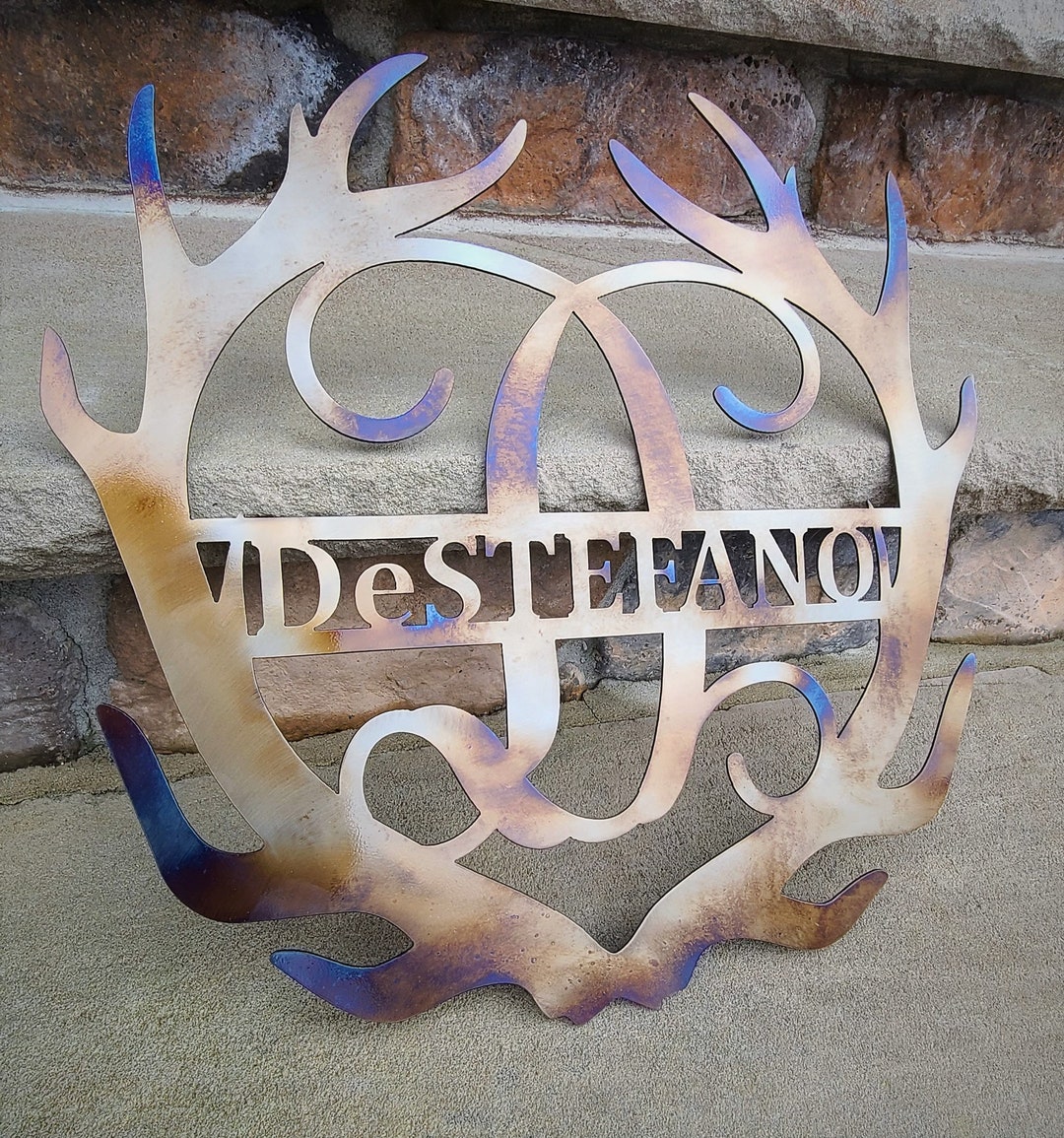 Antler Monogram | Family Name Sign | Antlers Wreath Style - Etsy