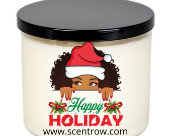 Happy Holiday | Scented Candle | 3 Wick | 20 oz | Novelty Gift| Gift For Her | Gift for him | Self Care| Black candle | Holiday | Christmas