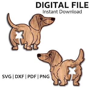 Clip para bolsa de pan con forma de perro SVG – Plantilla de clip de madera para bolsa de comida – Archivo de corte láser con clip para comida de perro salchicha divertido – Descarga en PDF, SVG y DXF