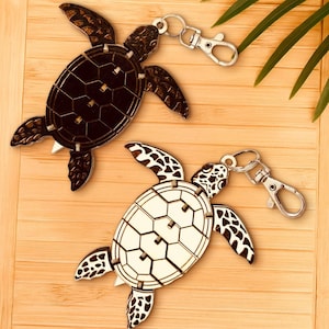Zeeschildpad sleutelhanger lasergesneden SVG-bestand – 3D gelaagde puzzel dierenontwerp – lasergesneden flexibele schildpad sleutelhangerontwerp – cadeau voor oceaanliefhebber