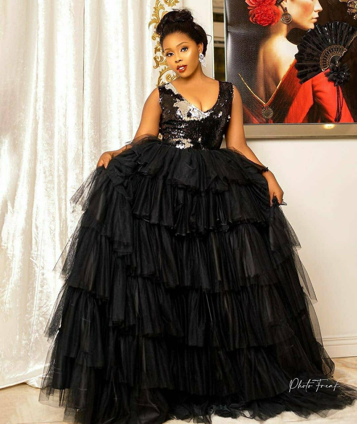 Black party dress. dinner dress. Wedding guest gown. Evening Etsy