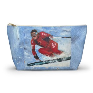 Skier Pouch Bag  Skiing Pouch  Makeup Bag for Skier  Gift for Skier  Vintage Skier Painting
