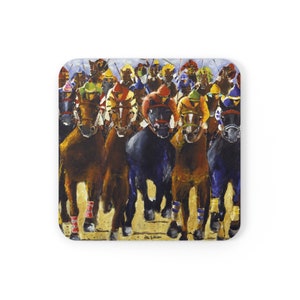 Set of 4 Horse Racing Gift Coasters Horse Art Racing Coasters Equestrian Housewarming Gift Horse Vintage Art Horse Home Decor Gift