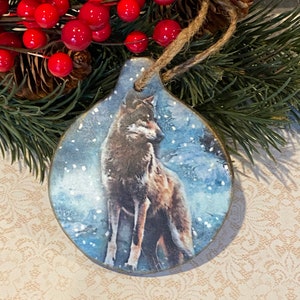 Wolf Christmas Ornament: Double-Sided Ceramic Decoration