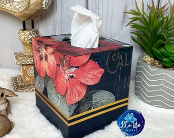 Handmade Floral Decoupage Wooden Tissue Box Cover