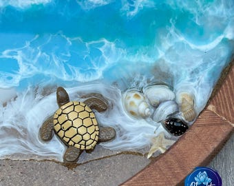 3D Resin Ocean Beach Wall Art: Turtle & Starfish Decor