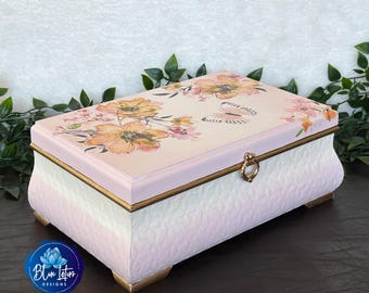 Pink Floral Jewelry Box: Refurbished French Country Vintage Chest