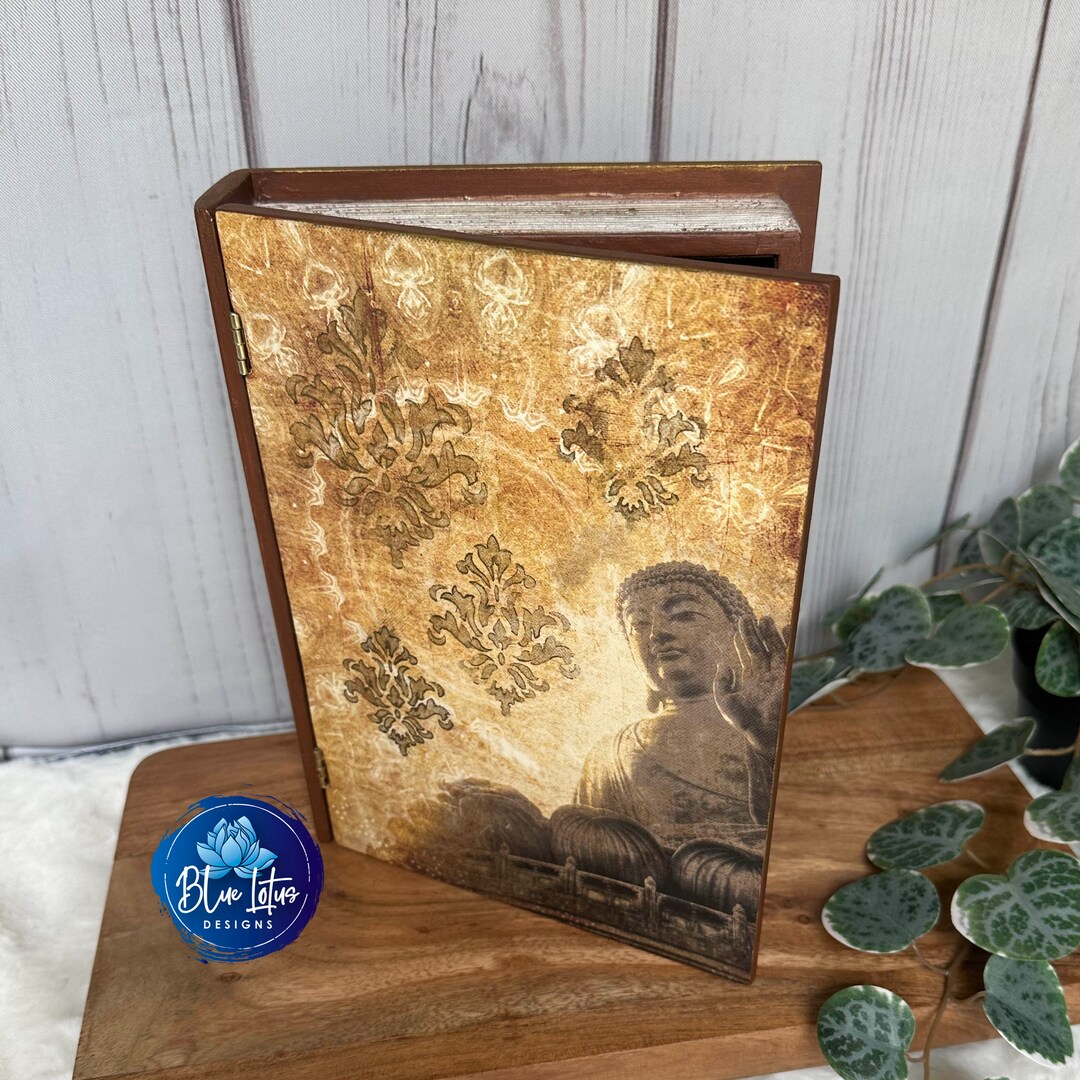 Buddha Book Box, Wooden Storage Book Box, Desk Storage Box, Secret