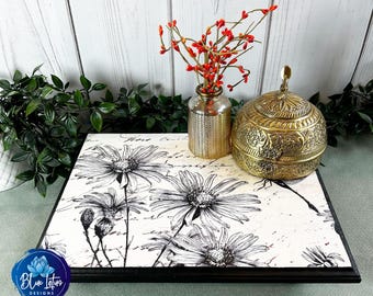 Farmhouse Wood Riser: French Script Wildflower Table Centerpiece