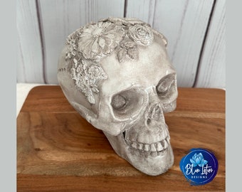 Handmade Floral Skull Decor: Gothic Halloween Art