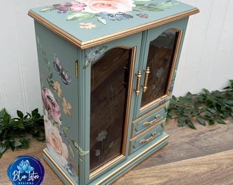 Wooden Jewelry Box, French Country Shabby Chic Armoire, Refurbished Vintage Jewelry Armoire, Christmas Gift