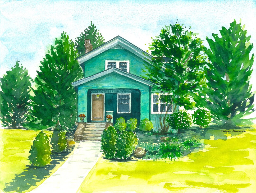 Hand Painted Watercolor House Portrait, Signed by Artist Etsy