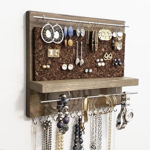 Jewelry Organizer Display Holder with Hooks | Wall Mounted Wood | Necklace Bracelets Earrings Display Holder | Key Holder | Gift | Gift Idea