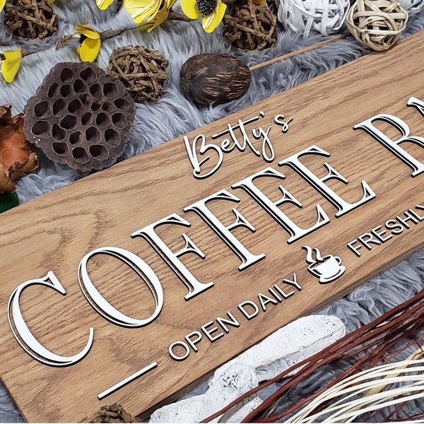 Customizable Rustic Wood Coffee Bar Sign - Personalized Last Name Decor for Housewarming or Anniversary Gift