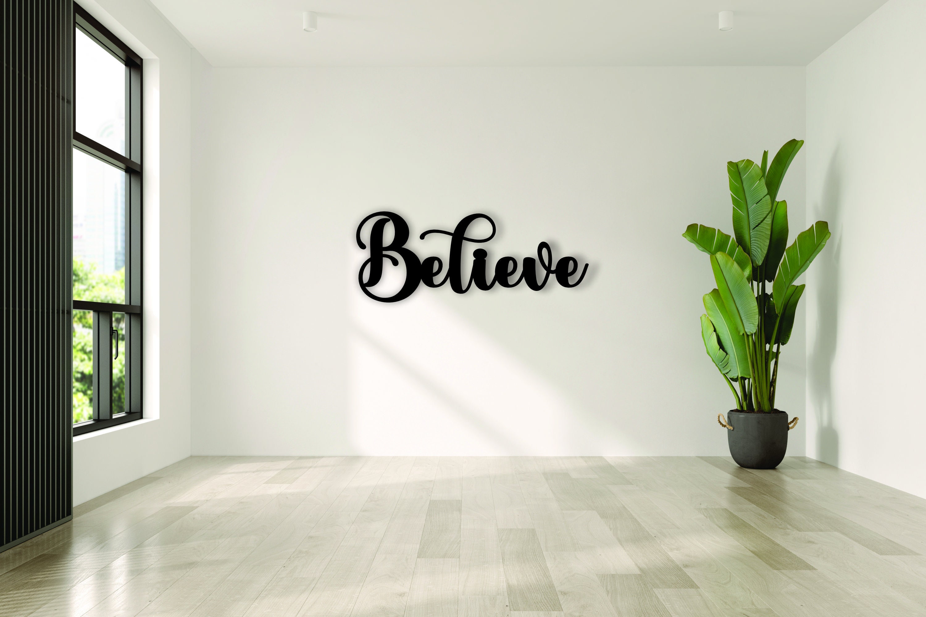 BELIEVE Wooden Block Sign - 16"x5.5" Freestanding Gold Glitter Holiday Décor