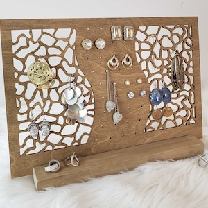 Jewelry Organizer Display Holder with Hooks - Wall Mounted Wood, Necklace Holder, Necklace Display, Bracelets, Earrings Holder, Key Holder