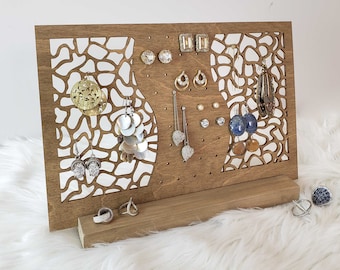 Jewelry Organizer Display Holder with Hooks - Wall Mounted Wood, Necklace Holder, Necklace Display, Bracelets, Earrings Holder, Key Holder