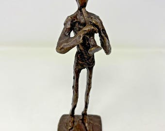VTG Brutalist Cast Bronze Trupet Player Figurine MCM Jazz Musician Sculpture EUC