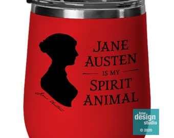 Jane Austen Spirit Animal Stemless Wine Tumbler | Pride and Prejudice, Emma, Sanditon, Regency Book Lover, Literary Gift, Book Club