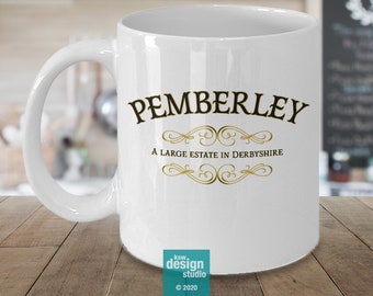 Jane Austen Coffee Mug | Pemberley, A Large Estate in Derbyshire, Pride and Prejudice