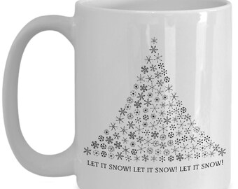 Let It Snow! Snowflake Mug | White Ceramic Mug | Christmas Mugs, Snowflake Gift, Ski Gifts, Holiday Gift, Winter Decor, Cabin Decor
