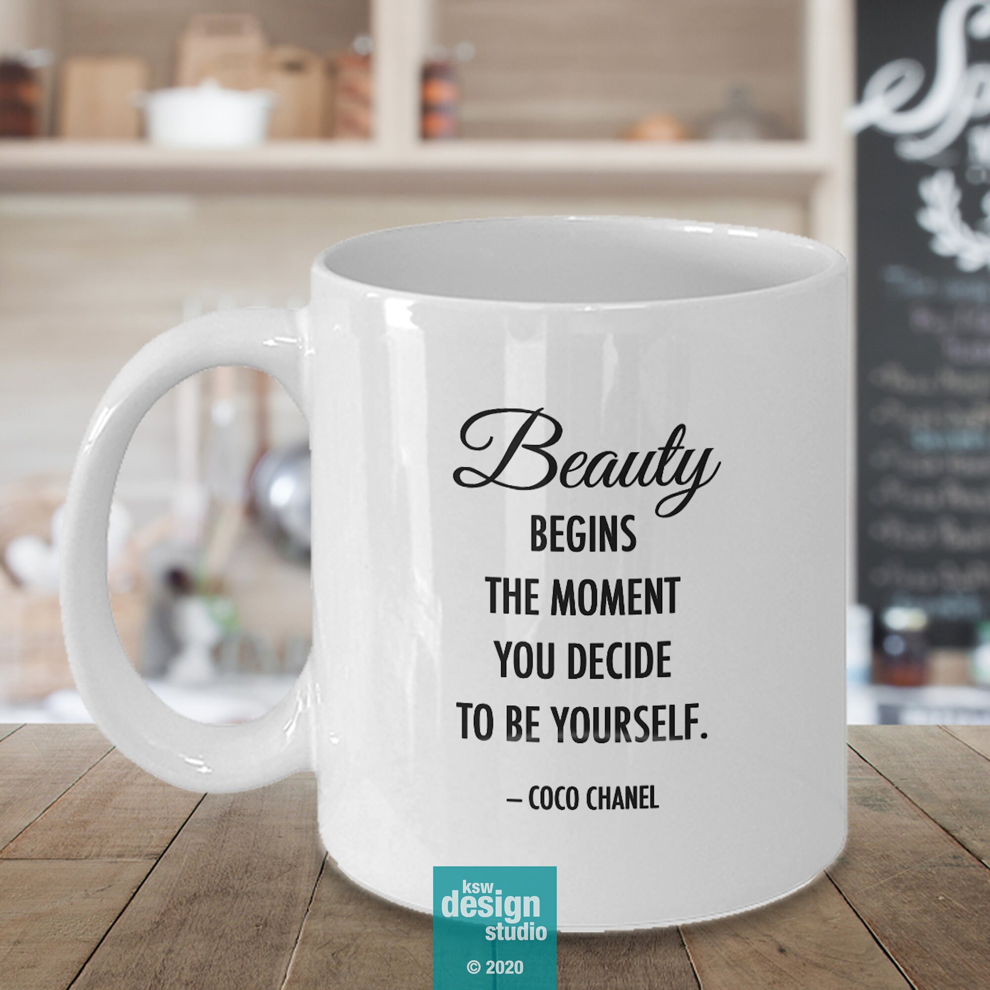Coco Chanel Quote Coffee Mug Beauty Begins the Moment You 