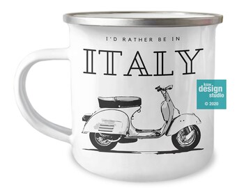 I'd Rather Be in Italy Camping Mug | Vintage Vespa Scooter Mug, Italy Gift