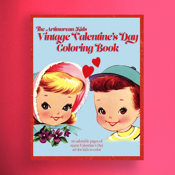 The Artimorean Kids Vintage Valentines Day Coloring Book Printable PDF Instant Digital Download 20 adorable pages of Vintage Valentine’s Day