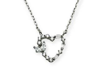 Heart Diamond Baguette Necklace Dainty Heart Necklace Heart Pendant Necklace Diamond Heart Necklace Tiny Heart Necklace Small Heart Necklace