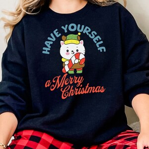 Cute Cat Merry Christmas Sweatshirt, XMAS Christmas Shirt, Cat Holiday Christmas Crewneck, Cat Lovers Sweatshirt, Pet Holiday sweatshirts