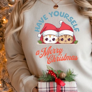 Cute Cat Merry Christmas Sweatshirt, XMAS Christmas Shirt, Cat Holiday Christmas Crewneck, Cat Lovers Sweatshirt, Pet Holiday sweatshirts