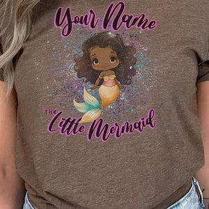 Camicia personalizzata Sirenetta, Camicia Magica Ragazza Nera, Ragazza Sirena Tee, Camicia Sirena Nera, Camicia Ariel Nera, Camicia Principessa, Regali per lei