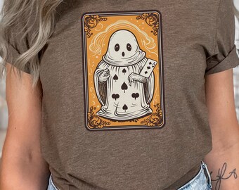Camiseta de Halloween del tarot fantasma, camisa de Halloween de la carta del tarot, estética gótica, camisa de la carta del tarot brujo, regalo para las mujeres, regalo del amante del tarot