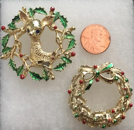 Vintage Christmas Brooches Signed Gerry Christmas D… Gem