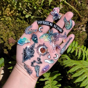 Mythical Being Mini Sticker Collection - Vinyl Sticker Sheet - Witchy Galaxy Moon Goddess Wiccan Magic Luna Moth Sticker Art