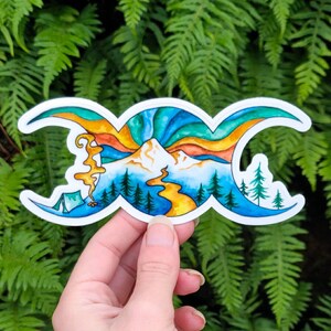 Triple Goddess - Vinyl Sticker Art - Forest Witch Green Moon Wiccan Nature Oregon Hiking Mt Hood Camping Modern Watercolor