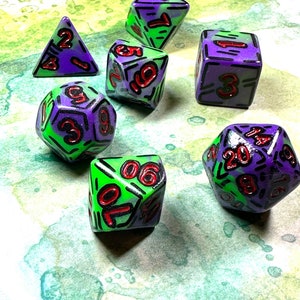 Borderlands Inspired Dice - Two tone - Green and Purple (7 set or 11 set)