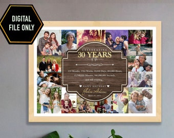 Collage de fotos para tu 30.º cumpleaños, recuerdo personalizado (solo archivo digital)